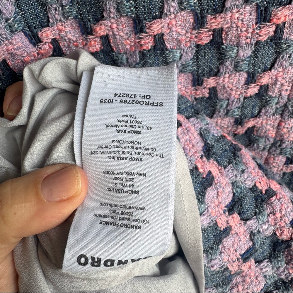 Sandro Amadora Denim Trim Houndstooth Tweed Mini Dress - Picture 9 of 13